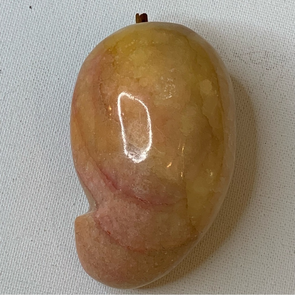 Vintage Alabaster Hand Carved Mango Fruit Polished Stone Multicolor Carving 4"